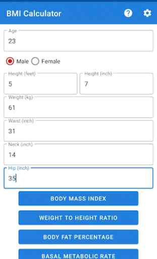 BMI,BMR and Fat % Calculator 1