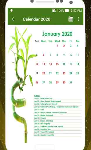 Calendar 2020 with Holidays 2
