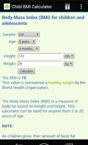 Child BMI Calculator -Body Mass Index for children 1