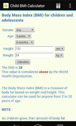 Child BMI Calculator -Body Mass Index for children 2