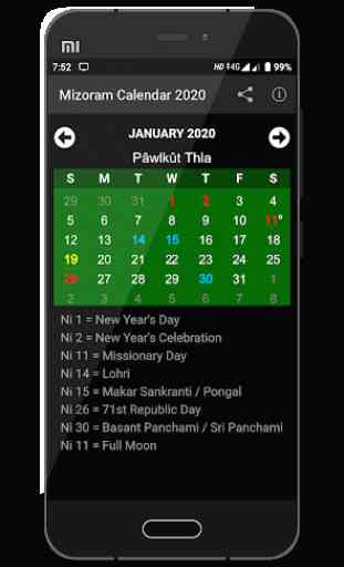 Mizoram Calendar 2020 1