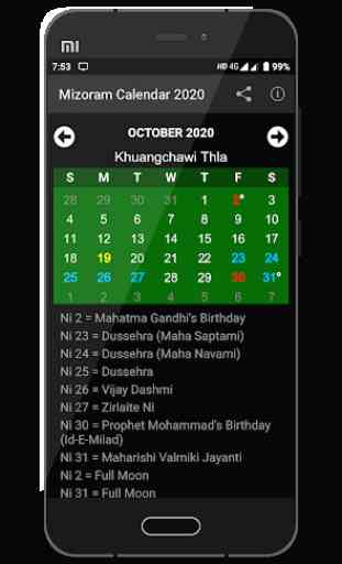 Mizoram Calendar 2020 3