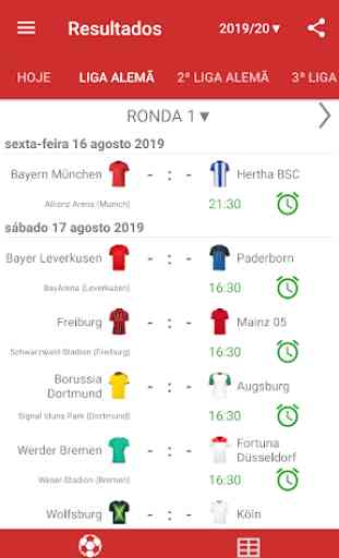 Resultados ao Vivo para o Bundesliga 2019/2020 1