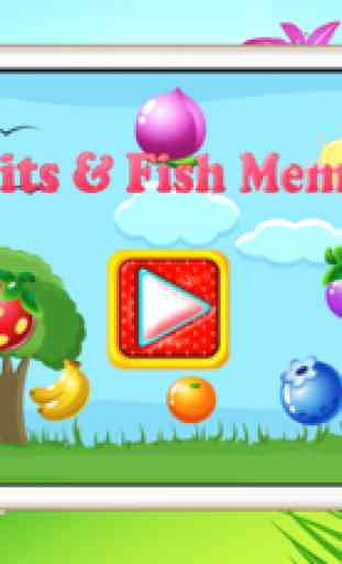 Jogos para Crianças frutas e peixes pré-escolar educacional Matching 1
