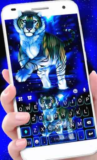 Tema Keyboard Neon Blue Tiger King 1