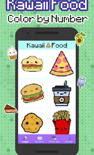 Kawaii Food pixel art - comida pintar por numeros 1