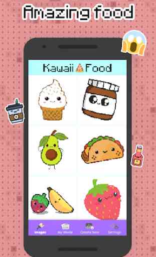 Kawaii Food pixel art - comida pintar por numeros 4