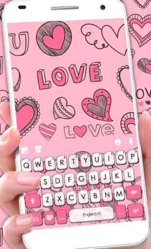 Tema Keyboard Doodle Pink Love 1