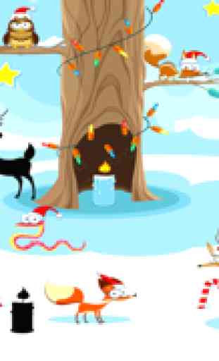 Feliz Natal! Jogo para crianças da idade 2-5 com quebra-cabeças, exercícios e jogos. Reprodução com os animais da floresta no inverno 3