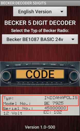 Becker 5Digit Radio Code 1