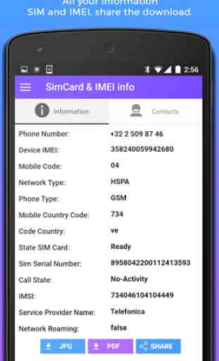 Informação SIM IMEI & Contacts 2