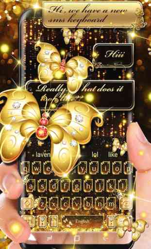 SMS Gold Butterfly Shining Keyboard Theme 2