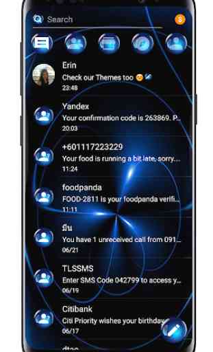 SMS Tema Esfera Azul - mensagem de texto preto 2