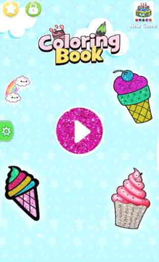 Glitter ice cream coloring and drawing for kids 1