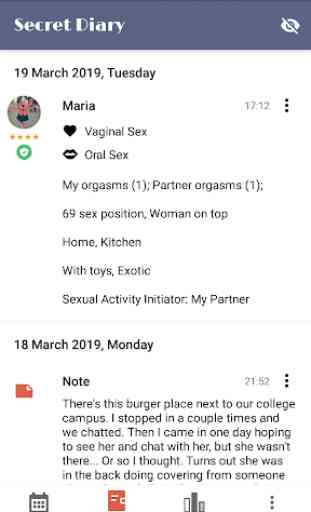 Diário de sexo, rastreador de sexo 2