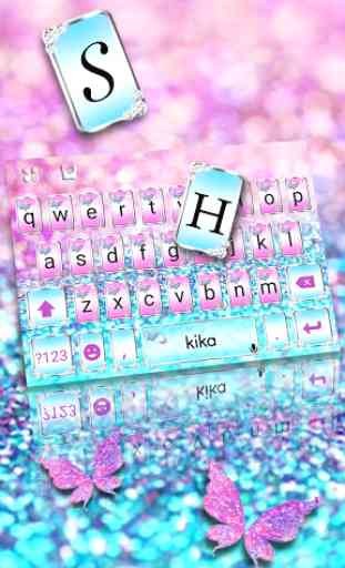 Tema Keyboard Pink Sparkle Butterfly 2