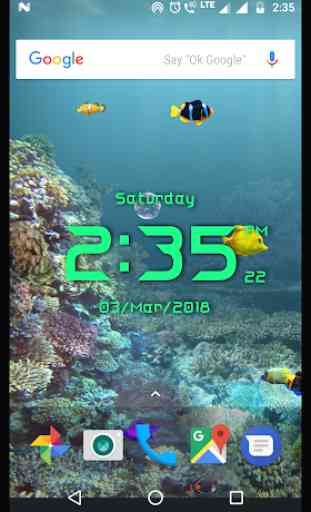 Aquarium live wallpaper with digital clock 3