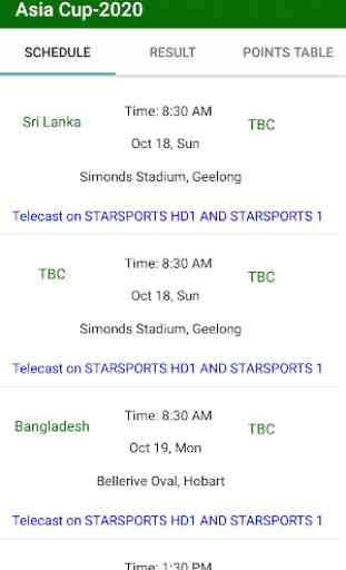 Asia Cup 2020 Schedule 1
