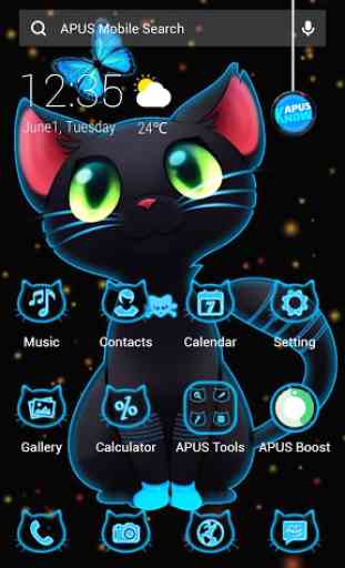 Dark Neon Cat APUS Launcher theme 1