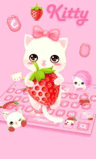 Strawberry Kitty Cartoon Keyboard Theme 2