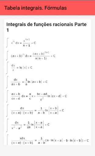 Tabela integrais. Fórmulas 3