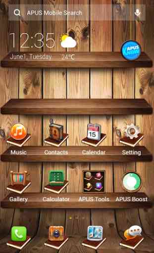 Wooden Bookshelf APUS Launcher theme 1