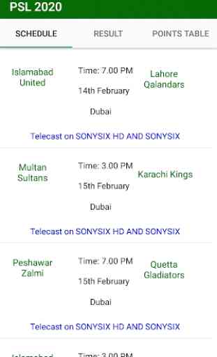 Schedule for PSL 2020 1