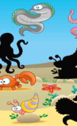 Jogos educativos para crianças 2-5 sobre os animais do oceano: Aprender para a creche, pré-escola ou jardim de infância com o mar, água, peixe, tartaruga, enguia e caranguejo 4