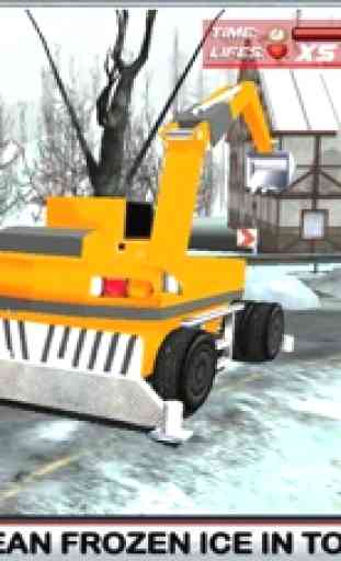 Neve simulador de motorista de caminhão 3D - Dirija o grande guindaste e esclarecer gelo da estrada congelada 4