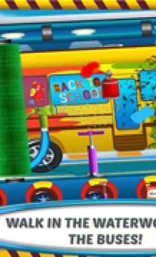 Lavagem de ônibus escolar & garagem – carro pequeno salão de beleza, verão divertidocom veículo Spa oficina para pintura, vinil, cores, sabão, limpe a loja automóvel 1